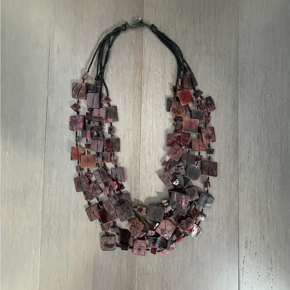 Multi-Strand Square Bead Necklace in Deep Burgundy